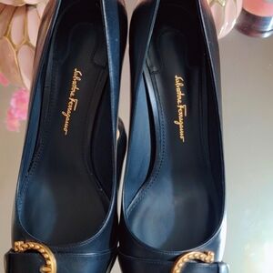 Salvatore Ferragamo Black Leather Pumps Used Like New Worn Twice With No Box.